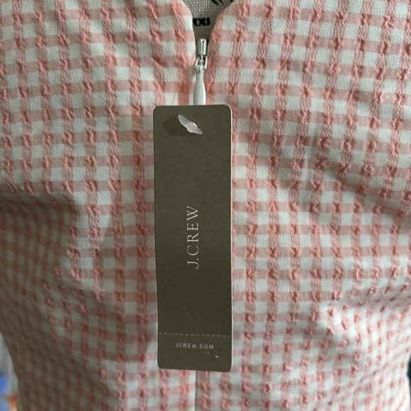 JCrew $158 V-Neck Seersucker Dress Gingham Size  8P Brilliant Peony Ivory - Picture 5 of 6